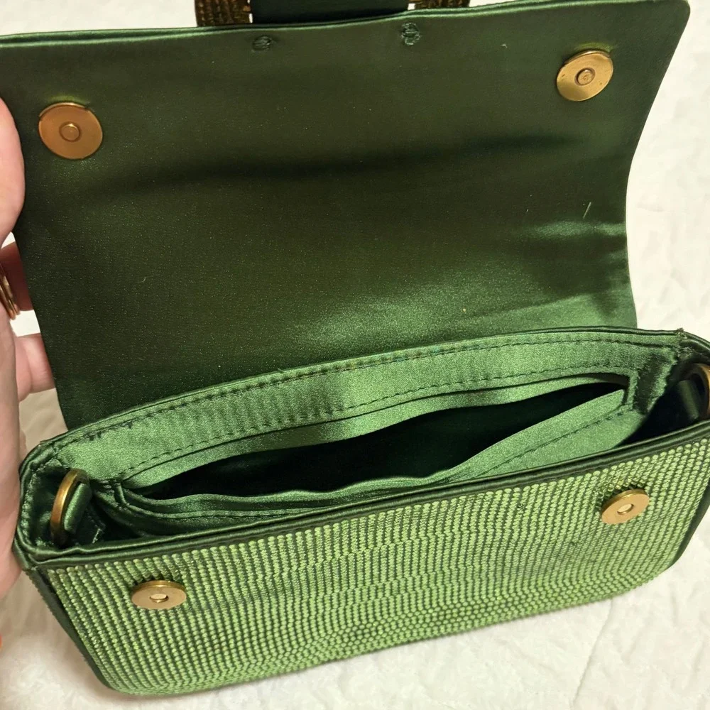 Zara Green Rhinestone Mini Crossbody Bag Emerald Crystal Buckle Evening Clutch